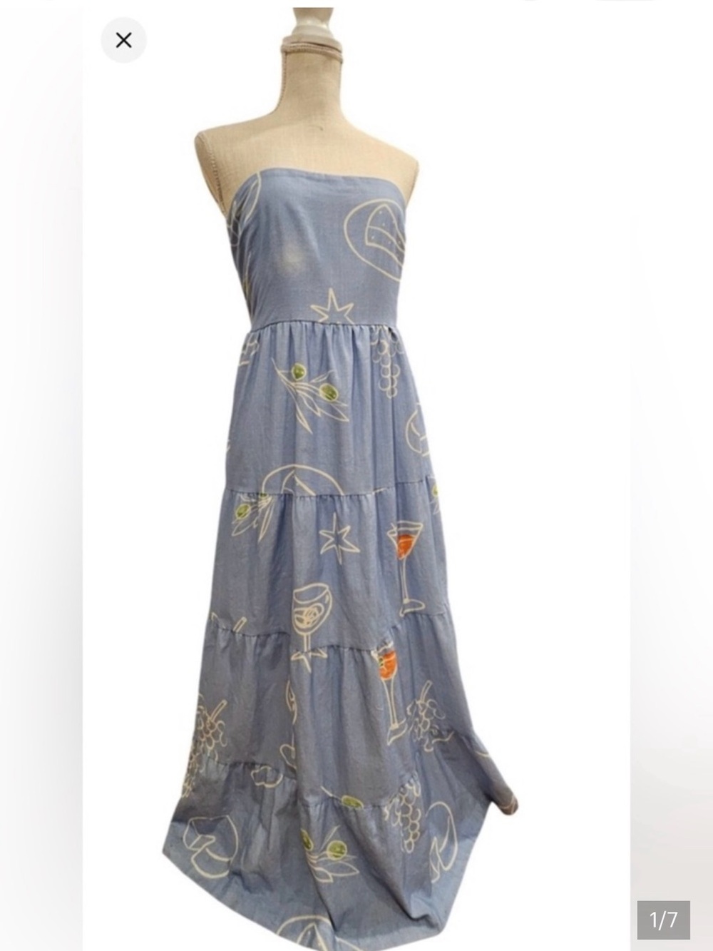 Bailey Rose Cocktail Print Tube top Tiered Vacation Summer Beachy Midi Dress S